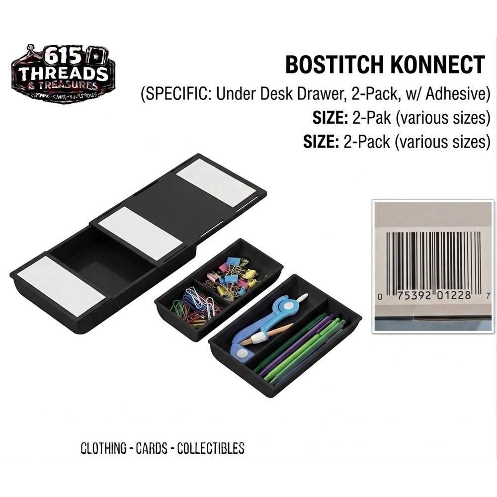 Bostitch Konnect Under Desk Drawer 2-Pack Black Adhesive Storage Organizer New